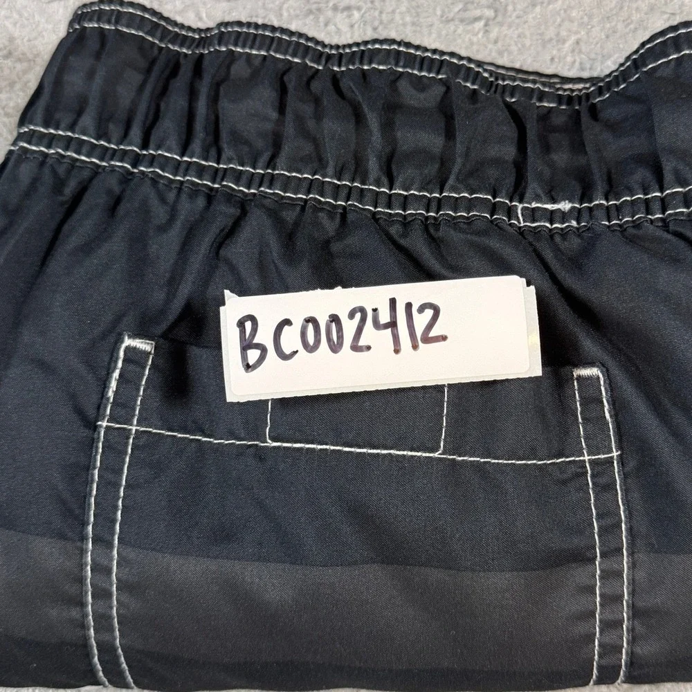 Merona Mens Striped Board Shorts Size L Black Grey White Cargo Swim Trunks